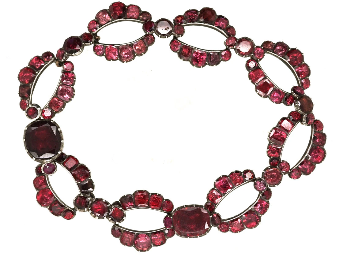 Georgian Silver & Flat Cut Almandine Garnet Bracelet 3 Georgian Silver & Flat Cut Almandine Garnet Bracelet