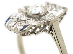 Art Deco Platinum, Diamond & Sapphire Rectangular Geometric Ring 11 Art Deco Platinum, Diamond & Sapphire Rectangular Geometric Ring -Antique Jewellery Company DSC03207