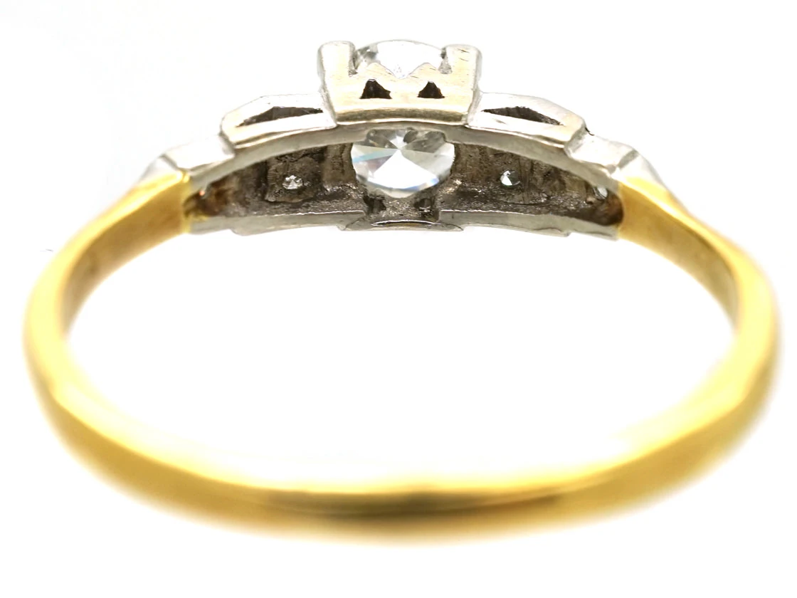 Art Deco 18ct Gold & Platinum, Diamond Solitaire Ring With Step Cut Diamond Shoulders 9 Art Deco 18ct Gold & Platinum, Diamond Solitaire Ring With Step Cut Diamond Shoulders - Image 7