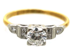 Art Deco 18ct Gold & Platinum, Diamond Solitaire Ring With Step Cut Diamond Shoulders 13 Art Deco 18ct Gold & Platinum, Diamond Solitaire Ring With Step Cut Diamond Shoulders -Antique Jewellery Company DSC03223