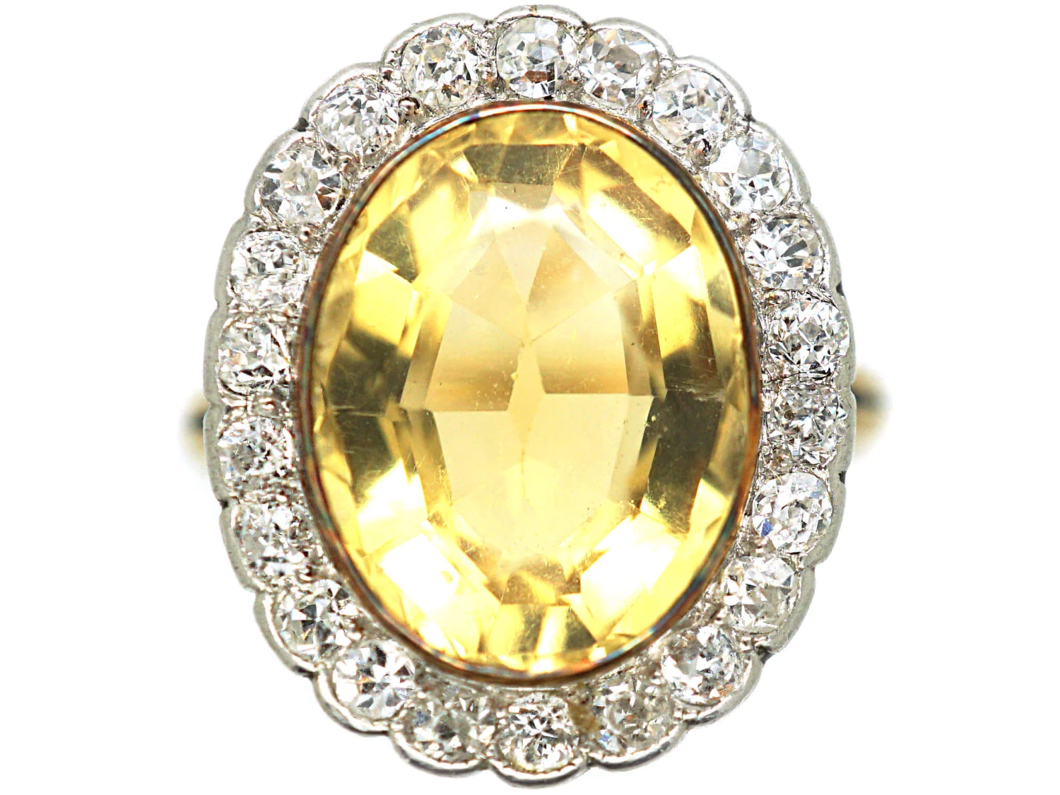 Edwardian 15ct Gold & Platinum, Citrine & Diamond Oval Cluster Ring 3 Edwardian 15ct Gold & Platinum, Citrine & Diamond Oval Cluster Ring