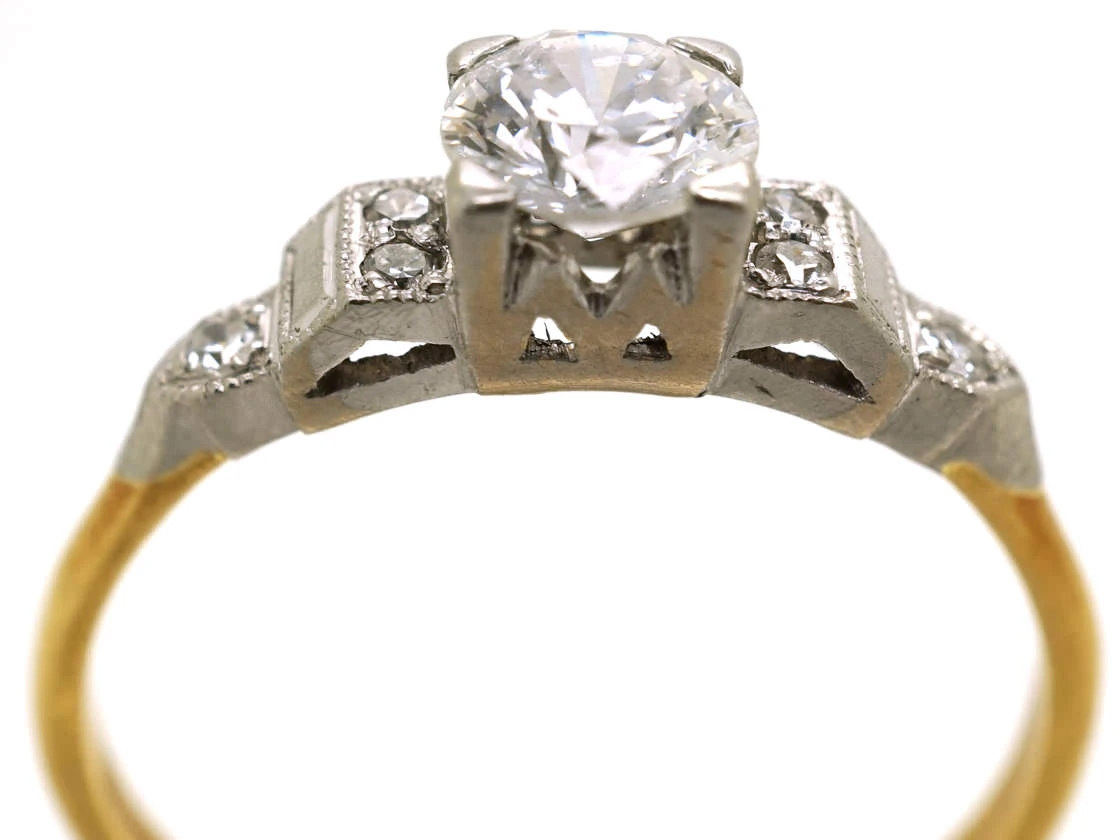 Art Deco 18ct Gold & Platinum, Diamond Solitaire Ring With Step Cut Diamond Shoulders 6 Art Deco 18ct Gold & Platinum, Diamond Solitaire Ring With Step Cut Diamond Shoulders - Image 4
