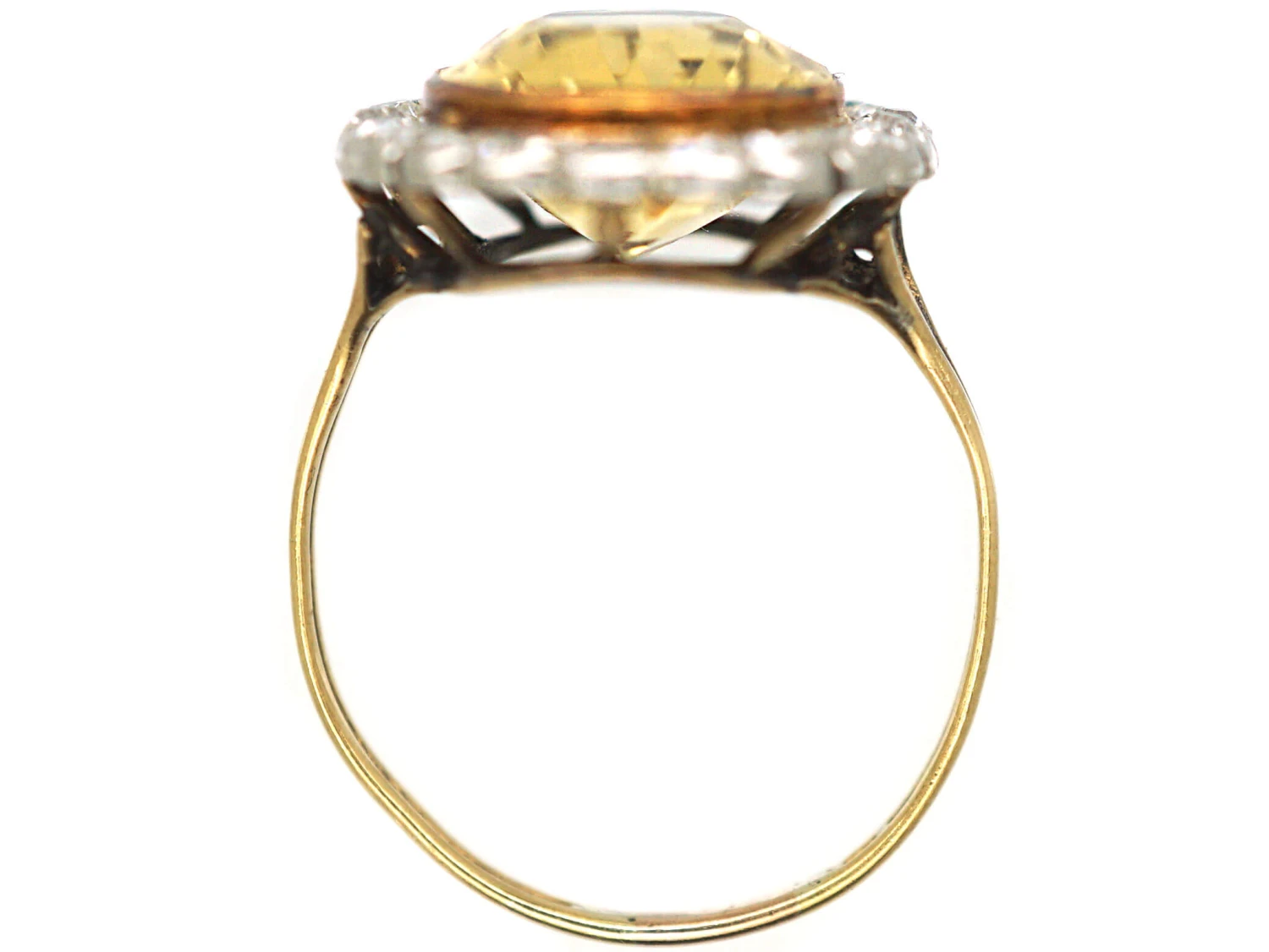 Edwardian 15ct Gold & Platinum, Citrine & Diamond Oval Cluster Ring 5 Edwardian 15ct Gold & Platinum, Citrine & Diamond Oval Cluster Ring - Image 3