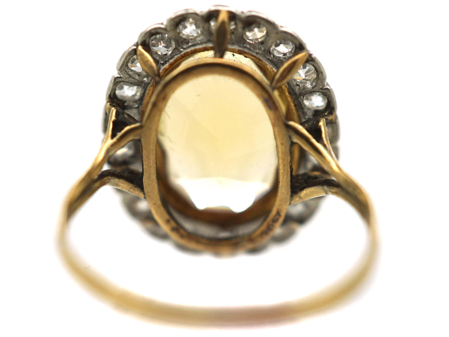 Edwardian 15ct Gold & Platinum, Citrine & Diamond Oval Cluster Ring 6 Edwardian 15ct Gold & Platinum, Citrine & Diamond Oval Cluster Ring - Image 4