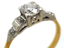 Art Deco 18ct Gold & Platinum, Diamond Solitaire Ring With Step Cut Diamond Shoulders 15 Art Deco 18ct Gold & Platinum, Diamond Solitaire Ring With Step Cut Diamond Shoulders -Antique Jewellery Company DSC03235