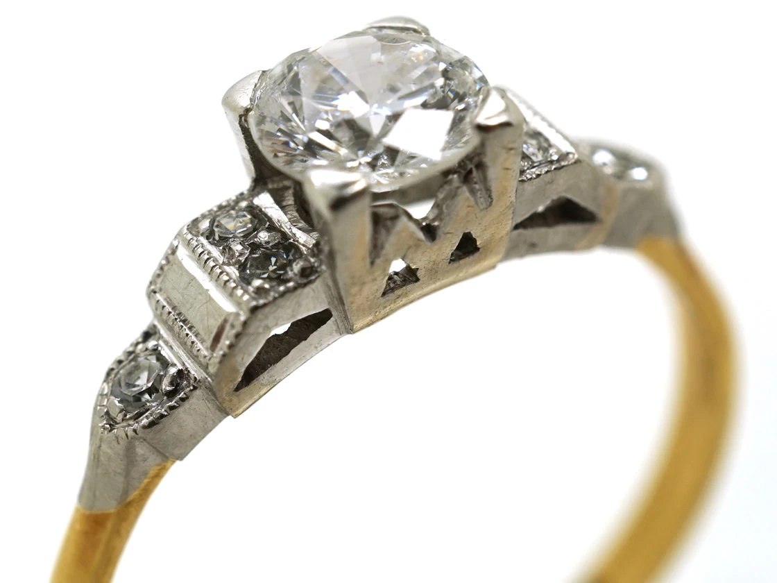 Art Deco 18ct Gold & Platinum, Diamond Solitaire Ring With Step Cut Diamond Shoulders 7 Art Deco 18ct Gold & Platinum, Diamond Solitaire Ring With Step Cut Diamond Shoulders - Image 5