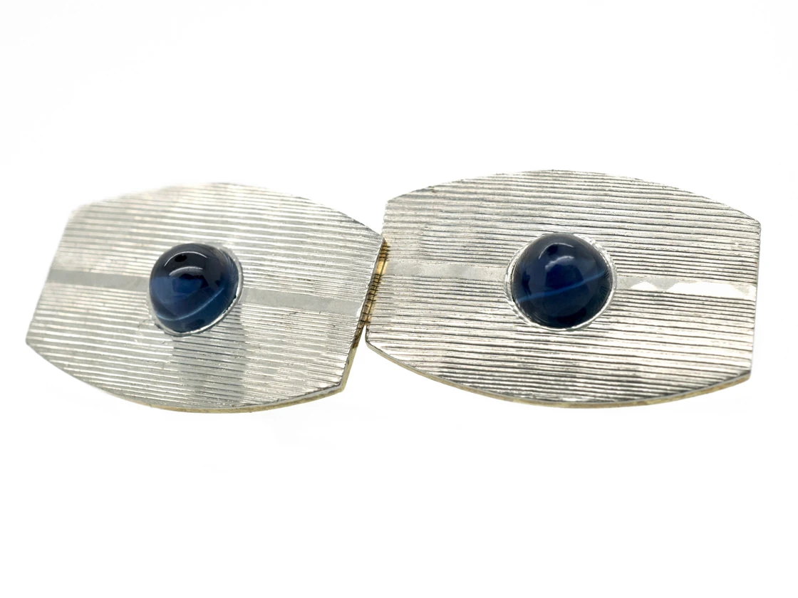 Art Deco 18ct Gold & Platinum Cabochon Sapphire Cufflinks 5 Art Deco 18ct Gold & Platinum Cabochon Sapphire Cufflinks - Image 3