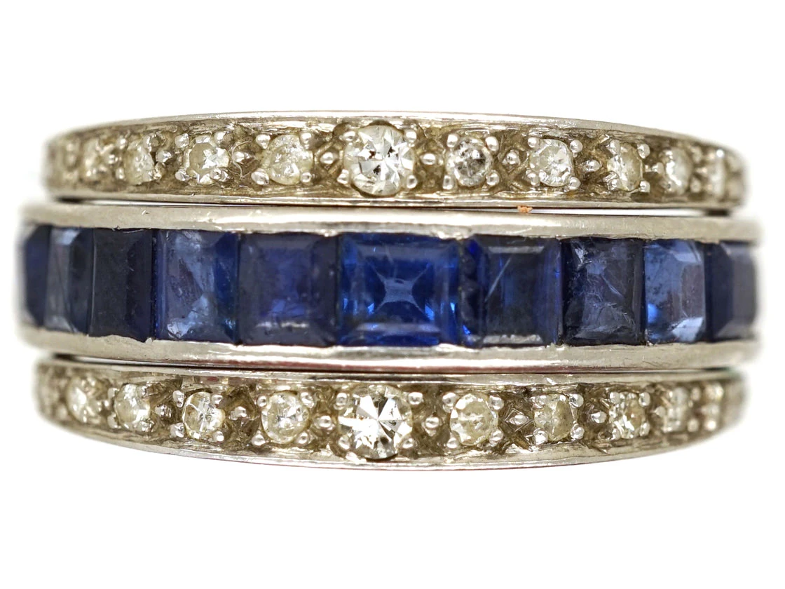 Art Deco Platinum, Ruby, Sapphire & Diamond Flipover Ring 4 Art Deco Platinum, Ruby, Sapphire & Diamond Flipover Ring - Image 2