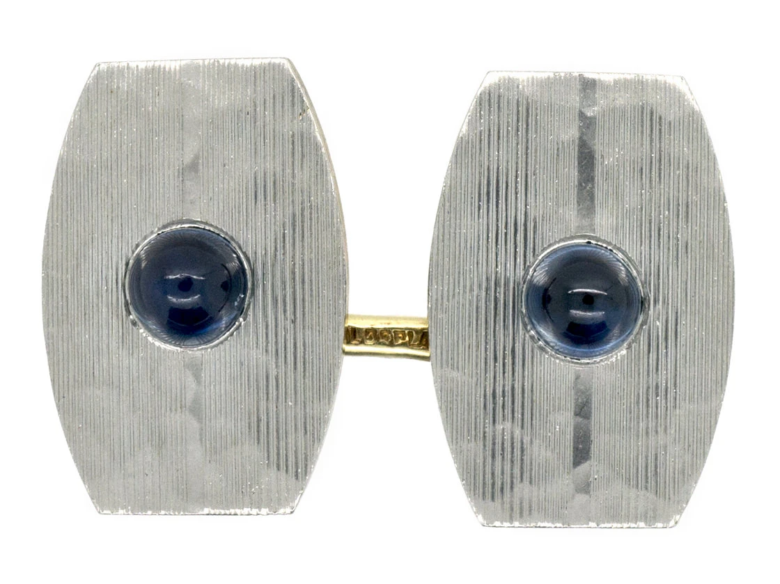 Art Deco 18ct Gold & Platinum Cabochon Sapphire Cufflinks 3 Art Deco 18ct Gold & Platinum Cabochon Sapphire Cufflinks