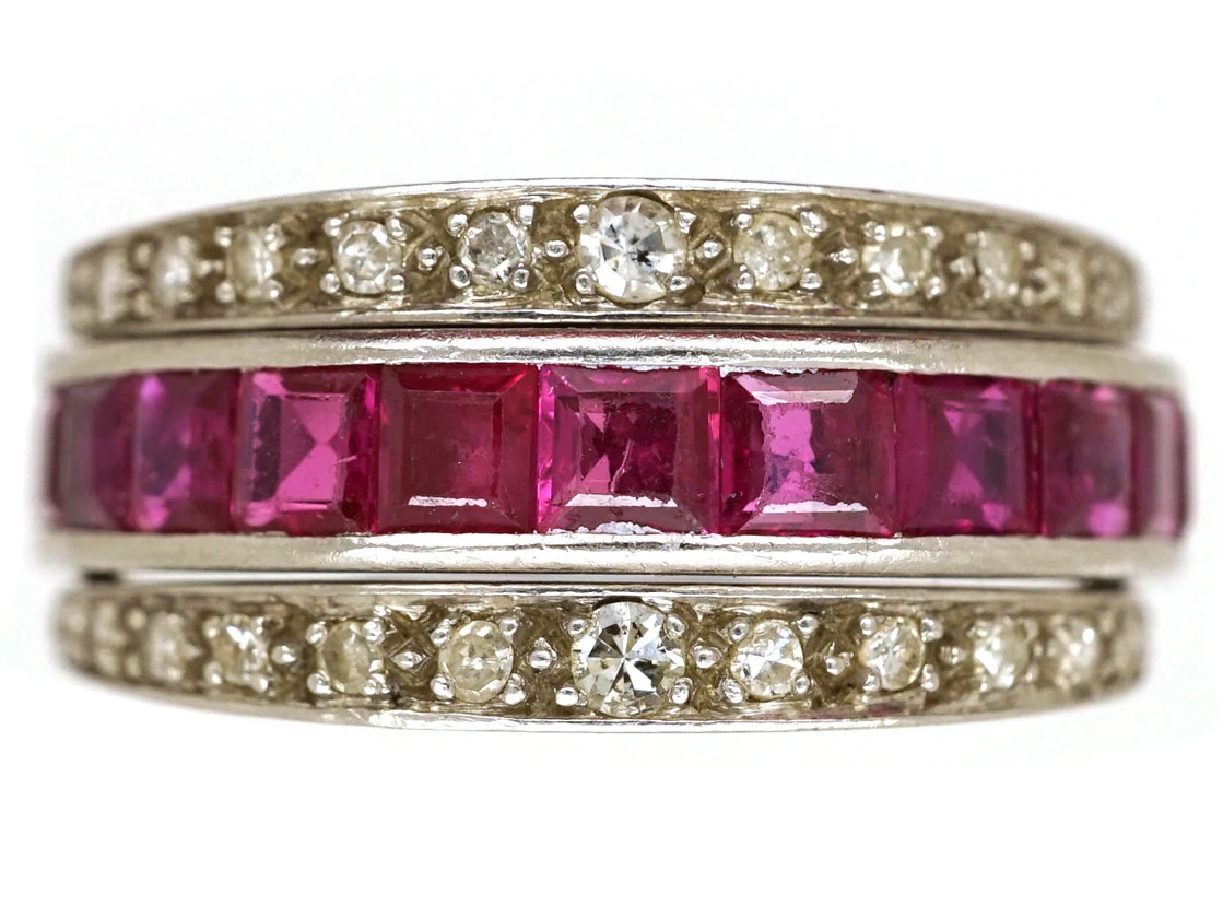 Art Deco Platinum, Ruby, Sapphire & Diamond Flipover Ring 3 Art Deco Platinum, Ruby, Sapphire & Diamond Flipover Ring