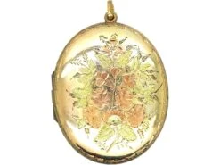 Victorian 9ct Gold & Two Colour Gold Overlay Locket With Flowers & Leaves Motif