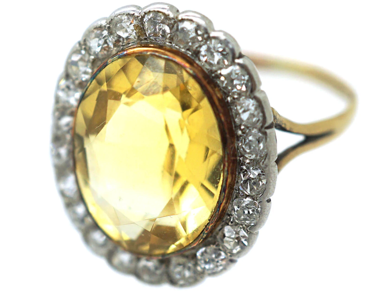 Edwardian 15ct Gold & Platinum, Citrine & Diamond Oval Cluster Ring 8 Edwardian 15ct Gold & Platinum, Citrine & Diamond Oval Cluster Ring - Image 6
