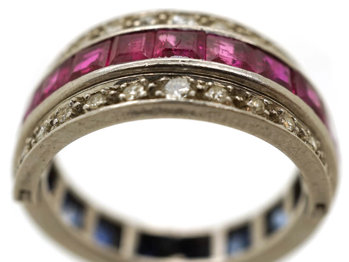 Art Deco Platinum, Ruby, Sapphire & Diamond Flipover Ring 8 Art Deco Platinum, Ruby, Sapphire & Diamond Flipover Ring - Image 6
