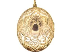 Victorian 9ct Gold & Two Colour Gold Overlay Locket With Flowers & Leaves Motif -Antique Jewellery Company DSC03262 scaled 1