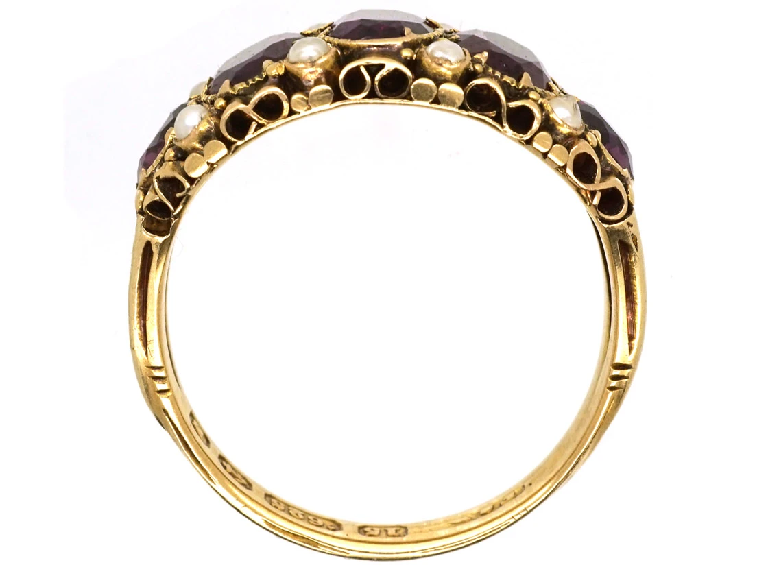 Victorian 15ct Gold, Almandine Garnet & Natural Split Pearls Ring 8 Victorian 15ct Gold, Almandine Garnet & Natural Split Pearls Ring - Image 6