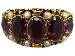 Victorian 15ct Gold, Almandine Garnet & Natural Split Pearls Ring 13 Victorian 15ct Gold, Almandine Garnet & Natural Split Pearls Ring -Antique Jewellery Company DSC03283