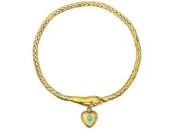 Regency 18ct Gold Snake Bracelet With Heart Set With A Turquoise