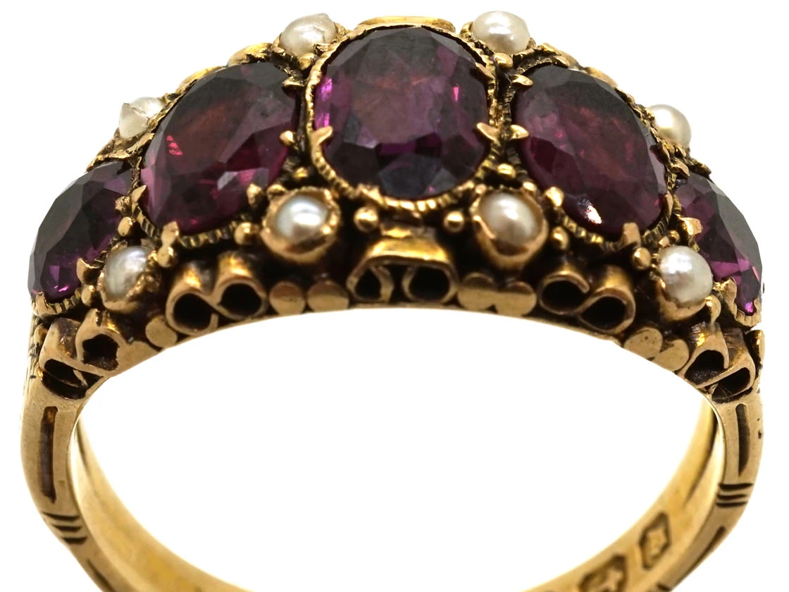 Victorian 15ct Gold, Almandine Garnet & Natural Split Pearls Ring 7 Victorian 15ct Gold, Almandine Garnet & Natural Split Pearls Ring - Image 5