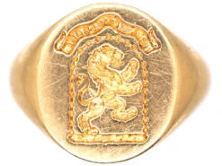 Retro 9ct Gold Signet Ring With Lion Intaglio