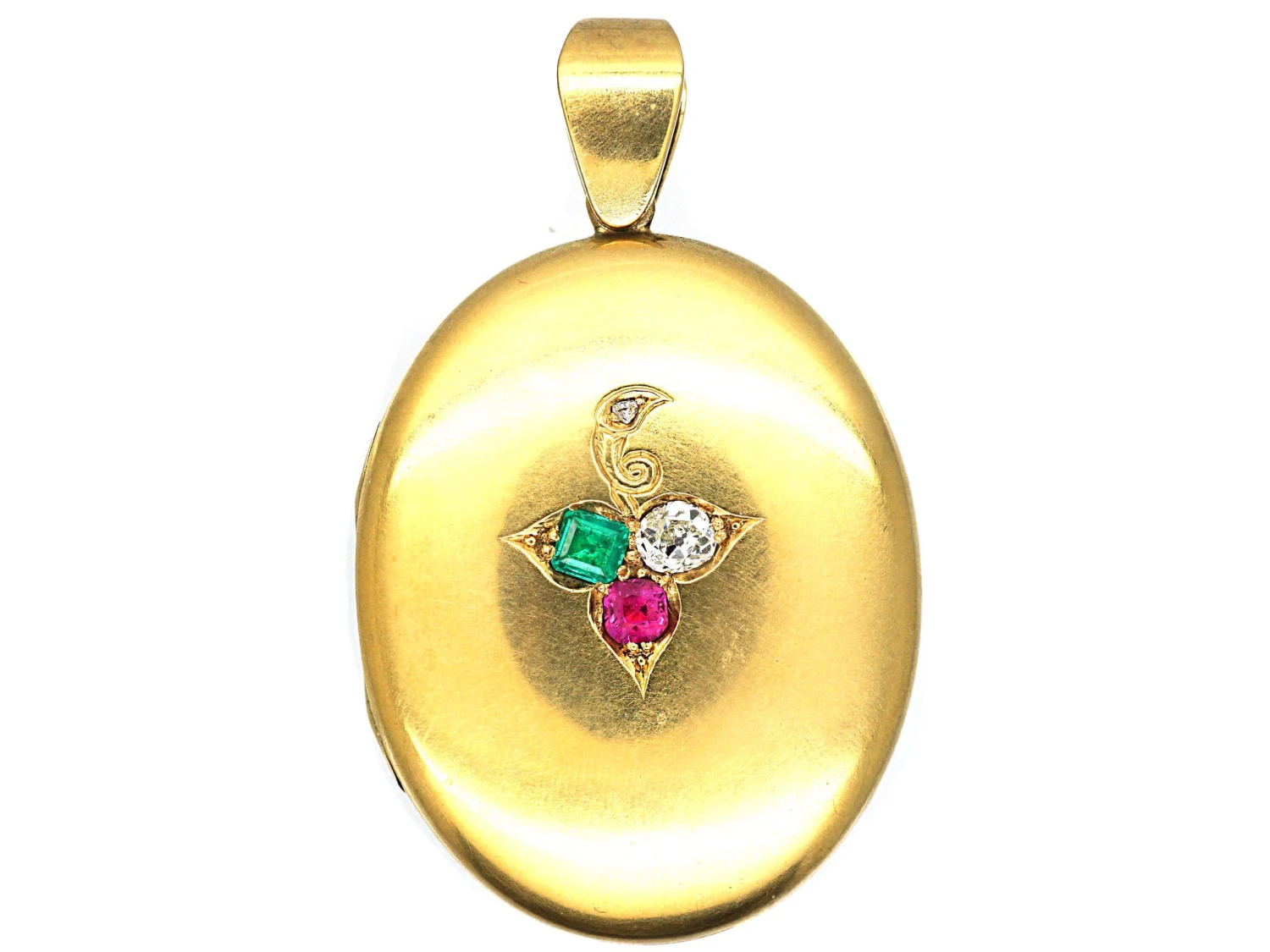 Victorian 18ct Gold Oval Locket Set With An Emerald, Diamond And A Ruby 3 Victorian 18ct Gold Oval Locket Set With An Emerald, Diamond And A Ruby