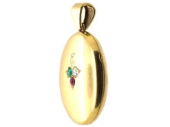 Victorian 18ct Gold Oval Locket Set With An Emerald, Diamond And A Ruby 9 Victorian 18ct Gold Oval Locket Set With An Emerald, Diamond And A Ruby -Antique Jewellery Company DSC03328 copy