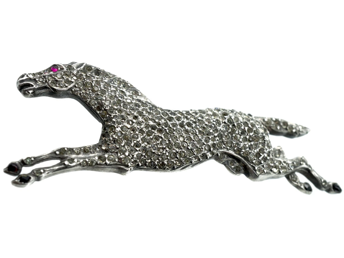 French Silver, Enamel & Paste Brooch Of A Galloping Horse 4 French Silver, Enamel & Paste Brooch Of A Galloping Horse - Image 2