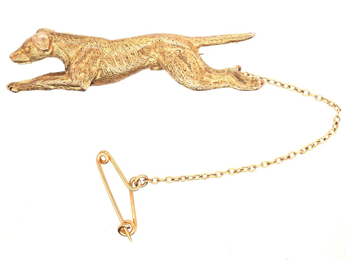 Edwardian 15ct Gold Hunting Dog Brooch 3 Edwardian 15ct Gold Hunting Dog Brooch
