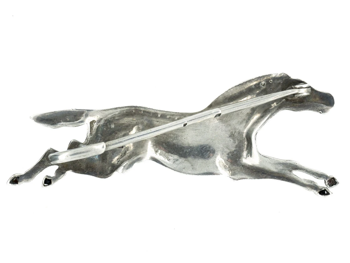 French Silver, Enamel & Paste Brooch Of A Galloping Horse 5 French Silver, Enamel & Paste Brooch Of A Galloping Horse - Image 3