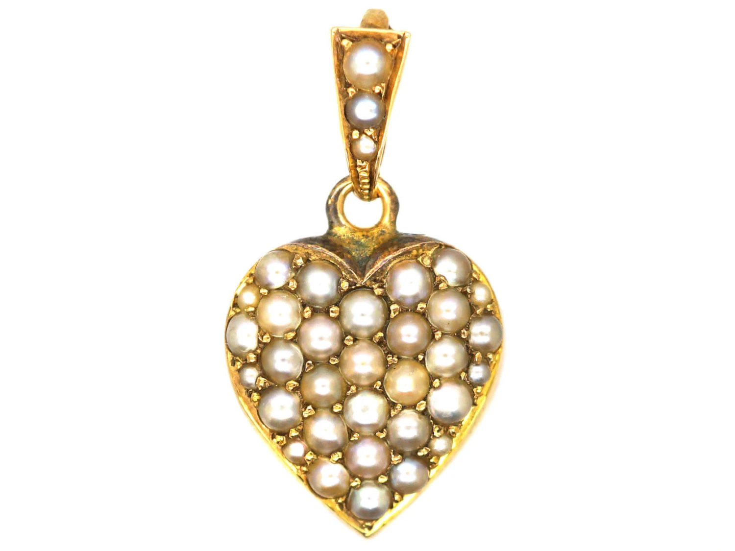 Edwardian 15ct Gold Heart Shaped Pendant Set With Natural Split Pearls 3 Edwardian 15ct Gold Heart Shaped Pendant Set With Natural Split Pearls