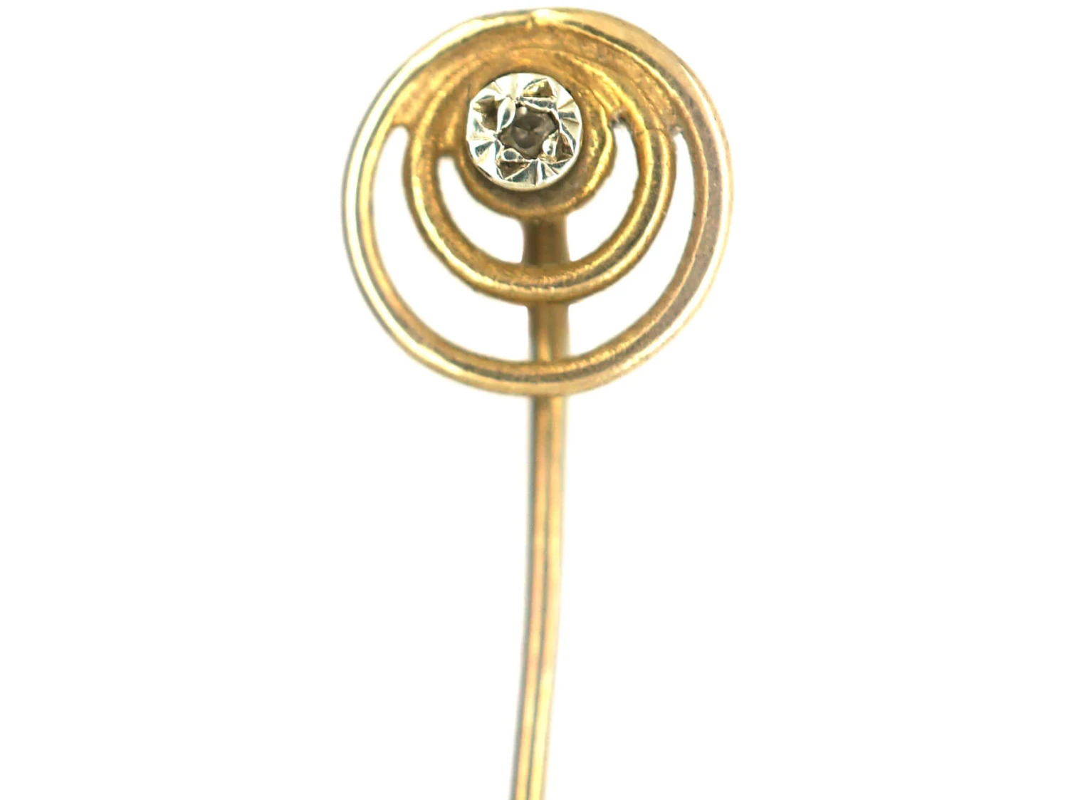 Edwardian 15ct Gold & Diamond Two Circle Tie Pin 3 Edwardian 15ct Gold & Diamond Two Circle Tie Pin