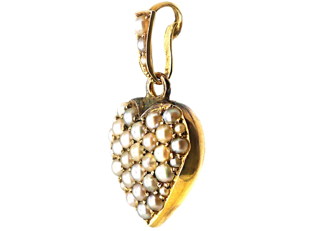 Edwardian 15ct Gold Heart Shaped Pendant Set With Natural Split Pearls 4 Edwardian 15ct Gold Heart Shaped Pendant Set With Natural Split Pearls - Image 2