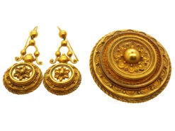 Victorian 15ct Gold Brooch ​& Earrings Set In Original Case