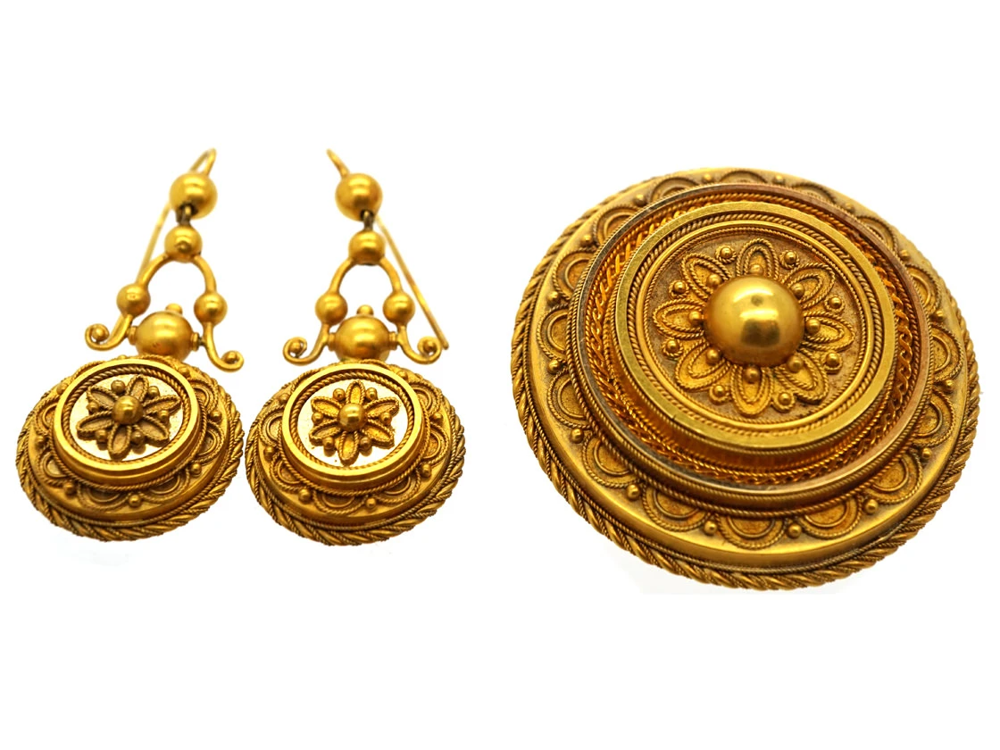 Victorian 15ct Gold Brooch & Earrings Set In Original Case 3 Victorian 15ct Gold Brooch & Earrings Set In Original Case
