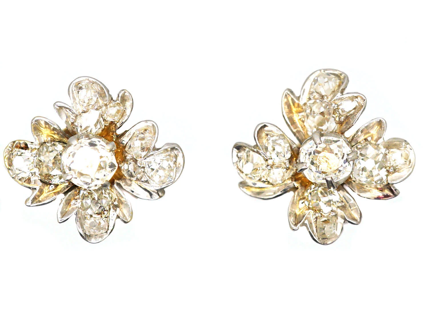 Victorian Diamond Flower Cluster Earrings 3 Victorian Diamond Flower Cluster Earrings