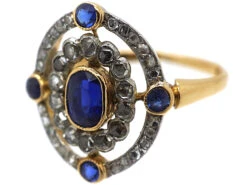 Edwardian 18ct Gold, Sapphire & Rose Diamond Open Cluster Ring -Antique Jewellery Company DSC03438