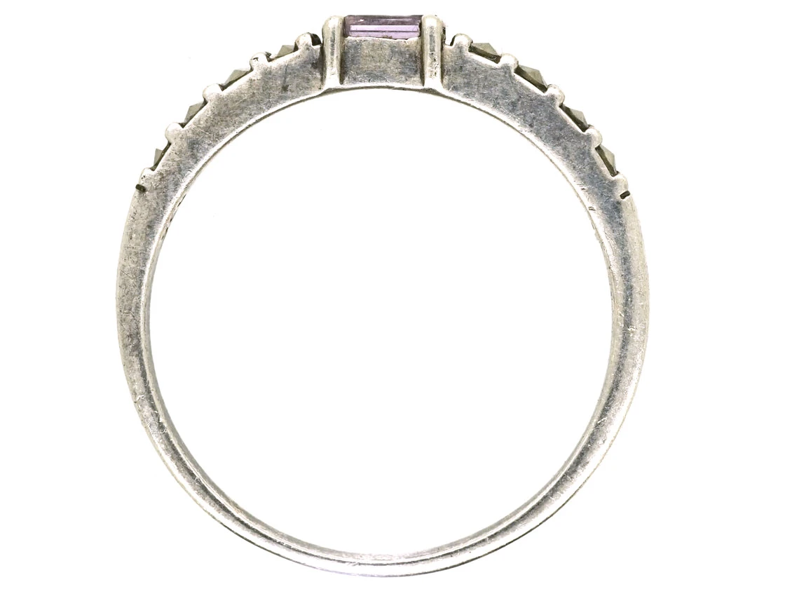 Silver Narrow Ring Set With Marcasite & Pink Paste 8 Silver Narrow Ring Set With Marcasite & Pink Paste - Image 6