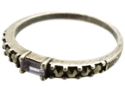 Silver Narrow Ring Set With Marcasite & Pink Paste 17 Silver Narrow Ring Set With Marcasite & Pink Paste -Antique Jewellery Company DSC03445