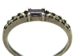 Silver Narrow Ring Set With Marcasite & Pink Paste 14 Silver Narrow Ring Set With Marcasite & Pink Paste -Antique Jewellery Company DSC03447