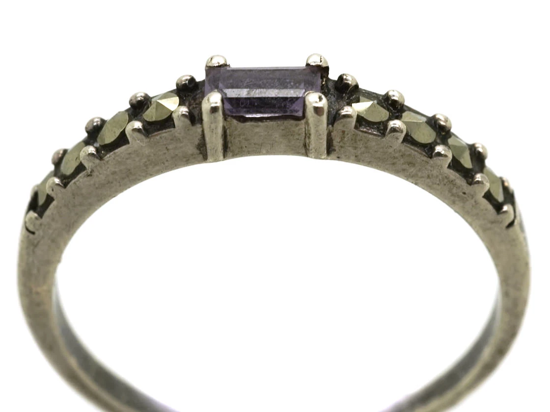 Silver Narrow Ring Set With Marcasite & Pink Paste 7 Silver Narrow Ring Set With Marcasite & Pink Paste - Image 5