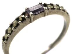 Silver Narrow Ring Set With Marcasite & Pink Paste 13 Silver Narrow Ring Set With Marcasite & Pink Paste -Antique Jewellery Company DSC03449