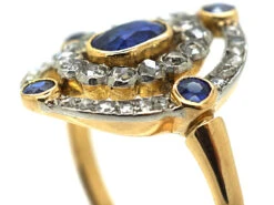 Edwardian 18ct Gold, Sapphire & Rose Diamond Open Cluster Ring -Antique Jewellery Company DSC03450