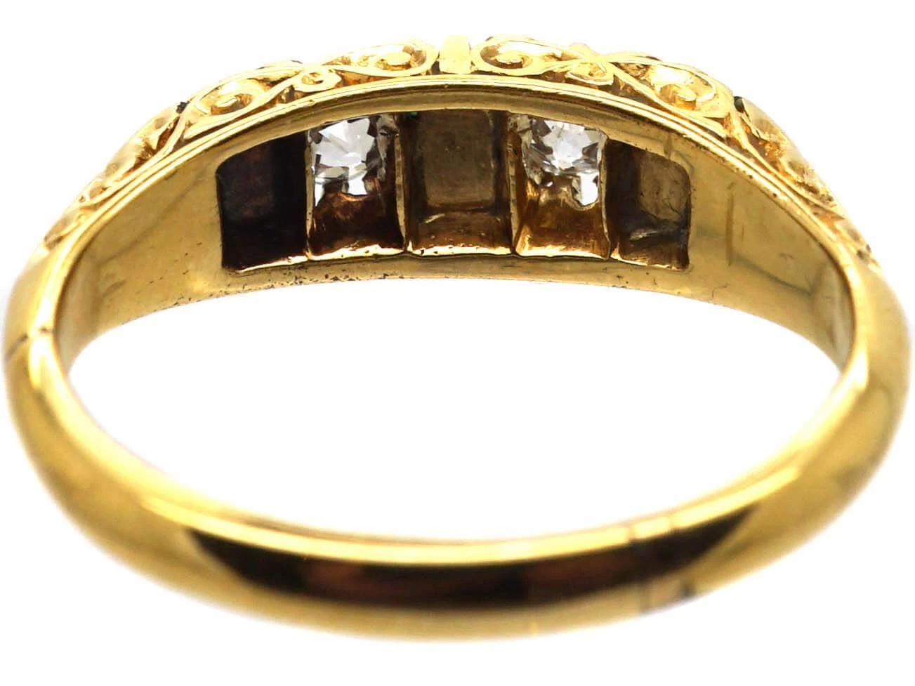 Victorian 18ct Gold, Emerald And Diamond Carved Half Hoop Five Stone Ring 5 Victorian 18ct Gold, Emerald And Diamond Carved Half Hoop Five Stone Ring - Image 3