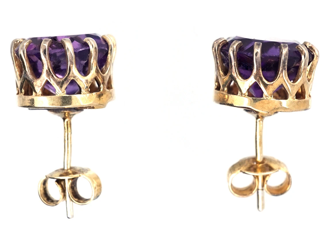 9ct Gold & Amethyst Round Stud Earrings 5 9ct Gold & Amethyst Round Stud Earrings - Image 3