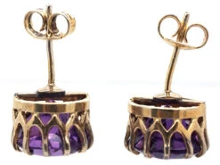 9ct Gold & Amethyst Round Stud Earrings 12 9ct Gold & Amethyst Round Stud Earrings -Antique Jewellery Company DSC03477