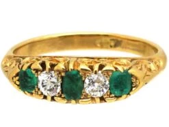 Victorian 18ct Gold, Emerald And Diamond Carved Half Hoop Five Stone Ring 15 Victorian 18ct Gold, Emerald And Diamond Carved Half Hoop Five Stone Ring -Antique Jewellery Company DSC03494 1