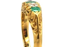 Victorian 18ct Gold, Emerald And Diamond Carved Half Hoop Five Stone Ring 14 Victorian 18ct Gold, Emerald And Diamond Carved Half Hoop Five Stone Ring -Antique Jewellery Company DSC03501