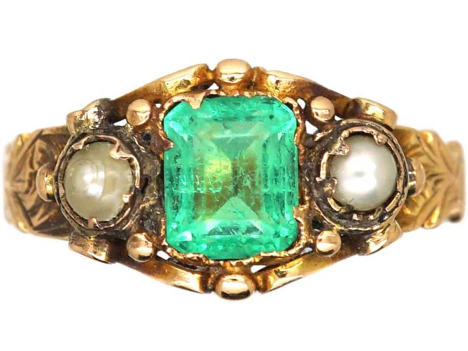 Victorian 18ct Gold, Emerald, Pearl And Diamond Ring 3 Victorian 18ct Gold, Emerald, Pearl And Diamond Ring