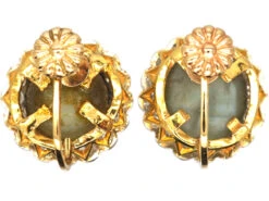 Early 20th Century 18ct Gold, Cats Eye Chrysoberyl & Diamond Cluster Earrings -Antique Jewellery Company DSC03519