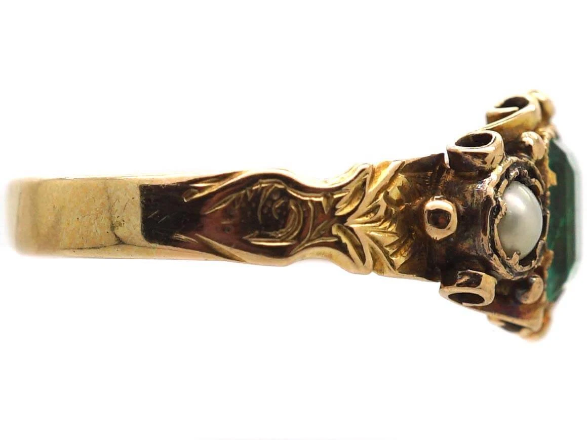 Victorian 18ct Gold, Emerald, Pearl And Diamond Ring 6 Victorian 18ct Gold, Emerald, Pearl And Diamond Ring - Image 4