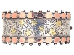 Victorian Silver & Two Colour Gold Overlay Bangle With Vine Leaf Decoration